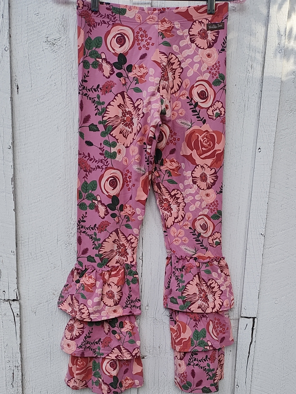 Matilda Jane Odette Benny Pink Floral Ruffle Leggings, Like New! Size 16 Girls